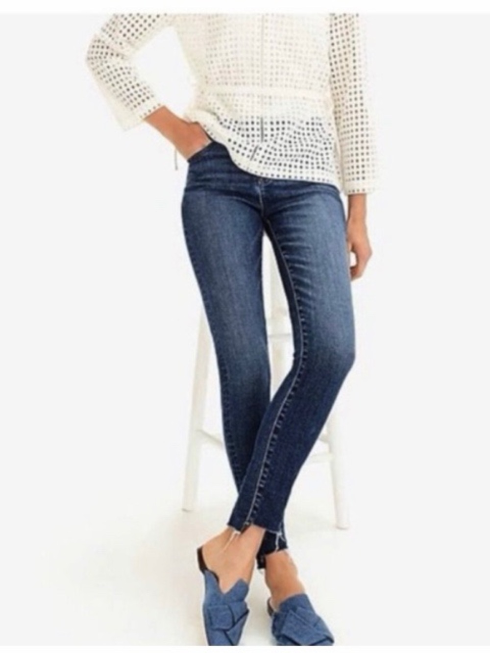 J.Crew 9” High-Rise Toothpick Frayed Hem‎ Jeans